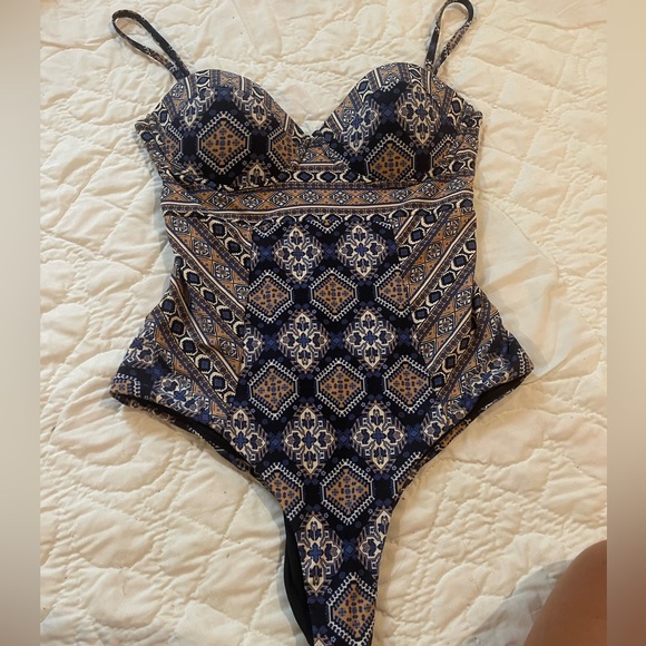 Bond-eye Blue and Tan Patterned One Piece Swimsuit - Picture 1 of 4